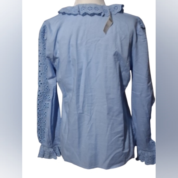 NWT J. Crew Light Blue Eyelet Button Down Blouse, Long sleeve, XS - Picture 5 of 11